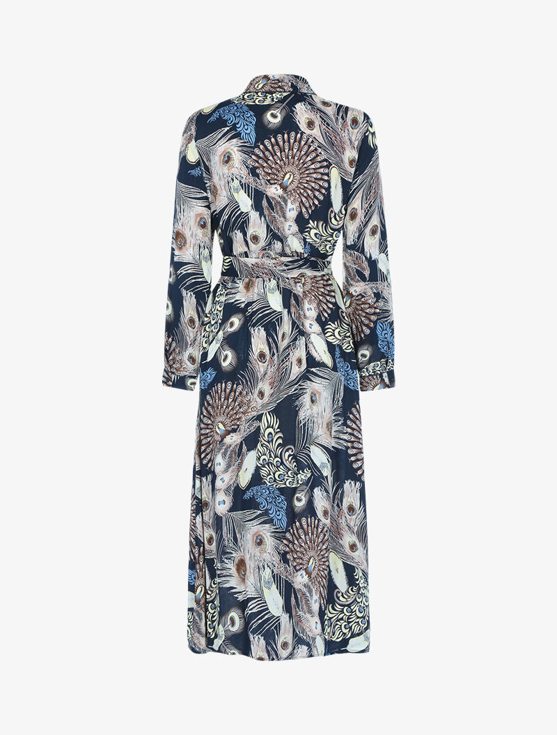 Robe à imprimé plume de paon - marine - 2