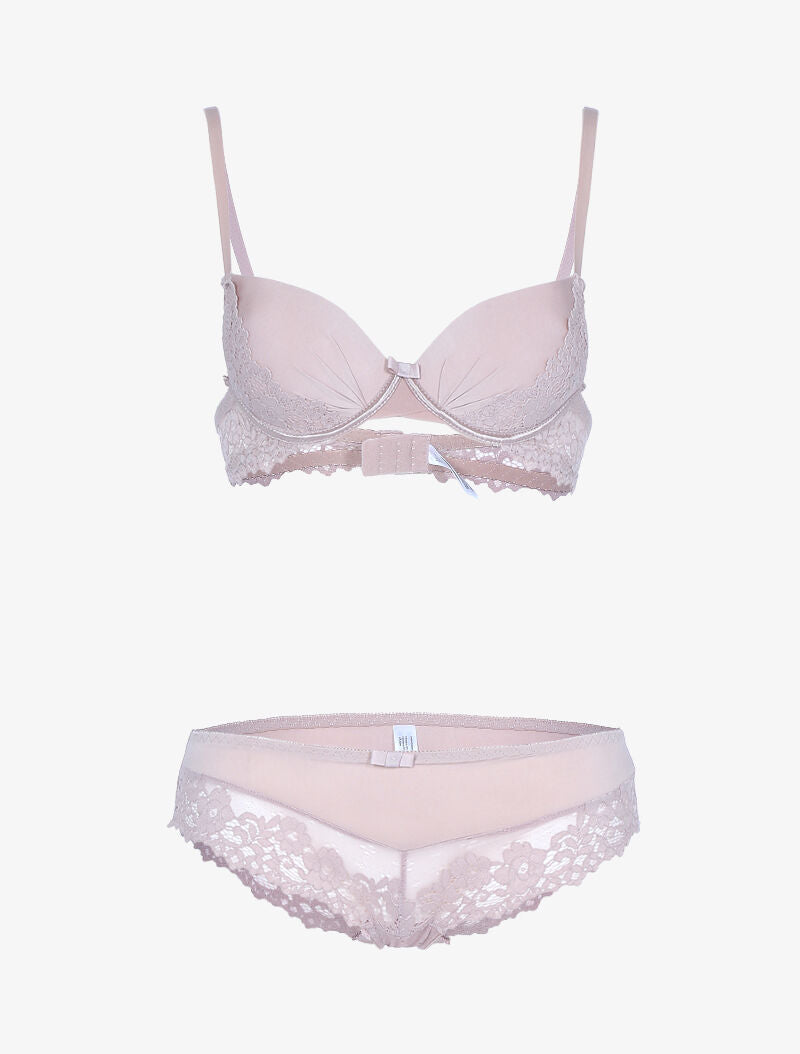 Ensemble en dentelle fleurie - taupe - 3