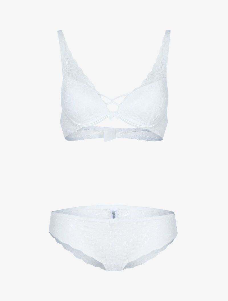 Ensemble en dentelle festonnée fleurie - ecru - 3