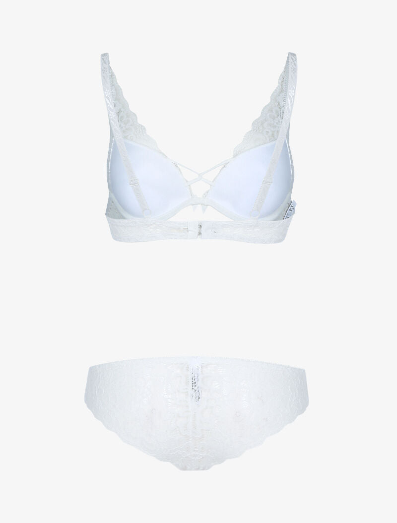 Ensemble en dentelle festonnée fleurie - ecru - 2