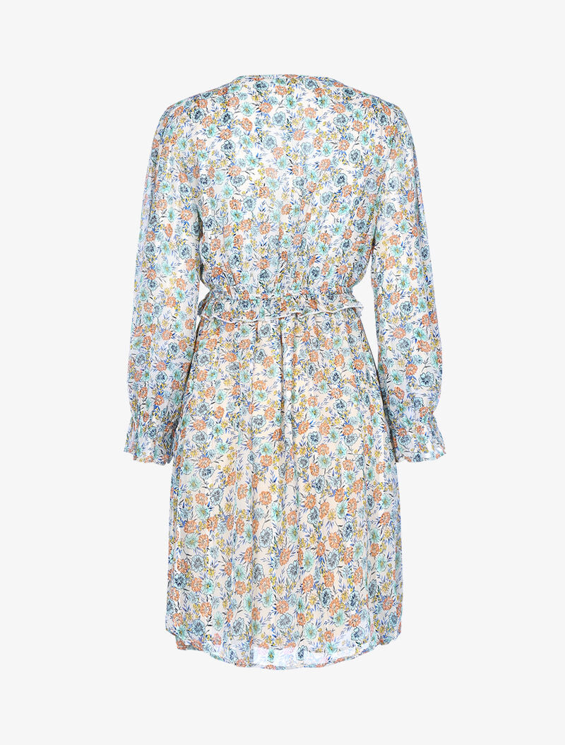 Robe imprimé à taille volantée et pompons - ecru - 2