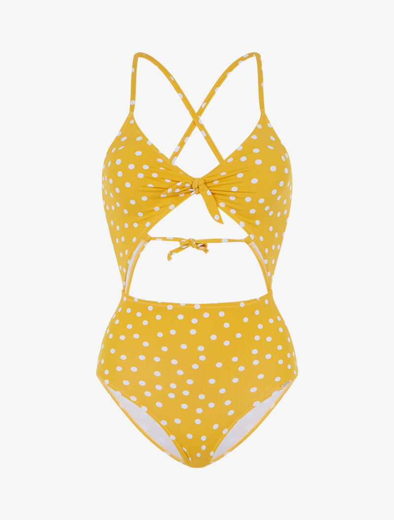 Monokini ajouré à pois - jaune - 1