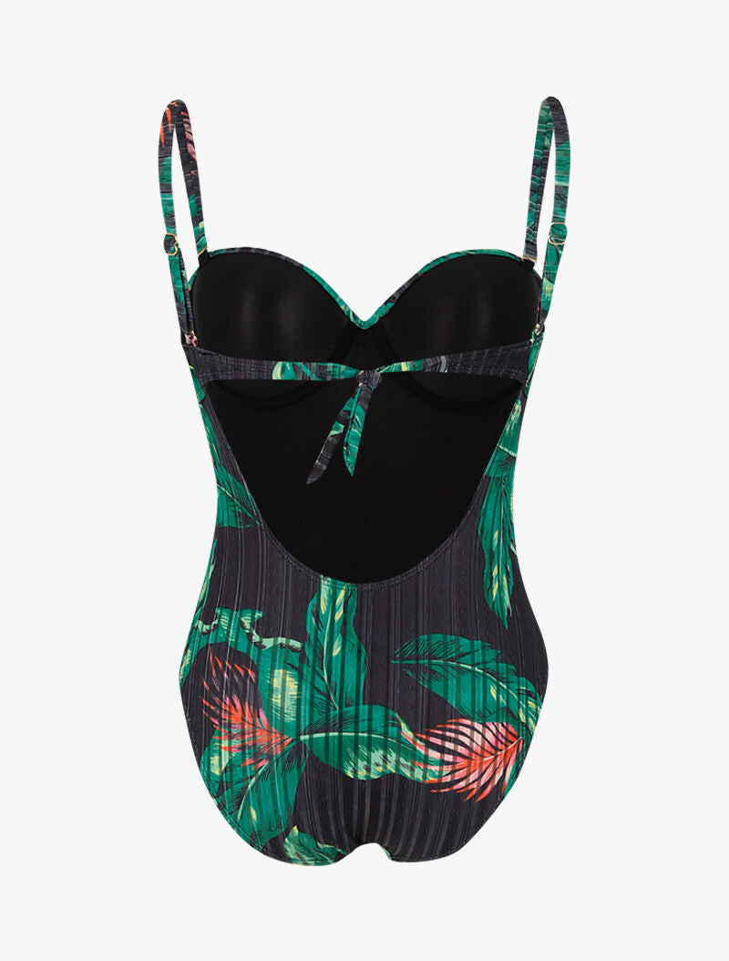 Monokini texturé à imprimé tropical - noir - 2