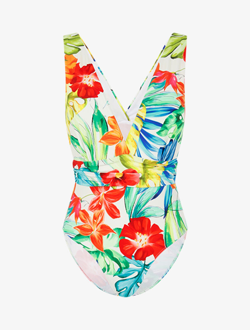 Monokini à bretelles larges et imprimé tropical - ecru - 3