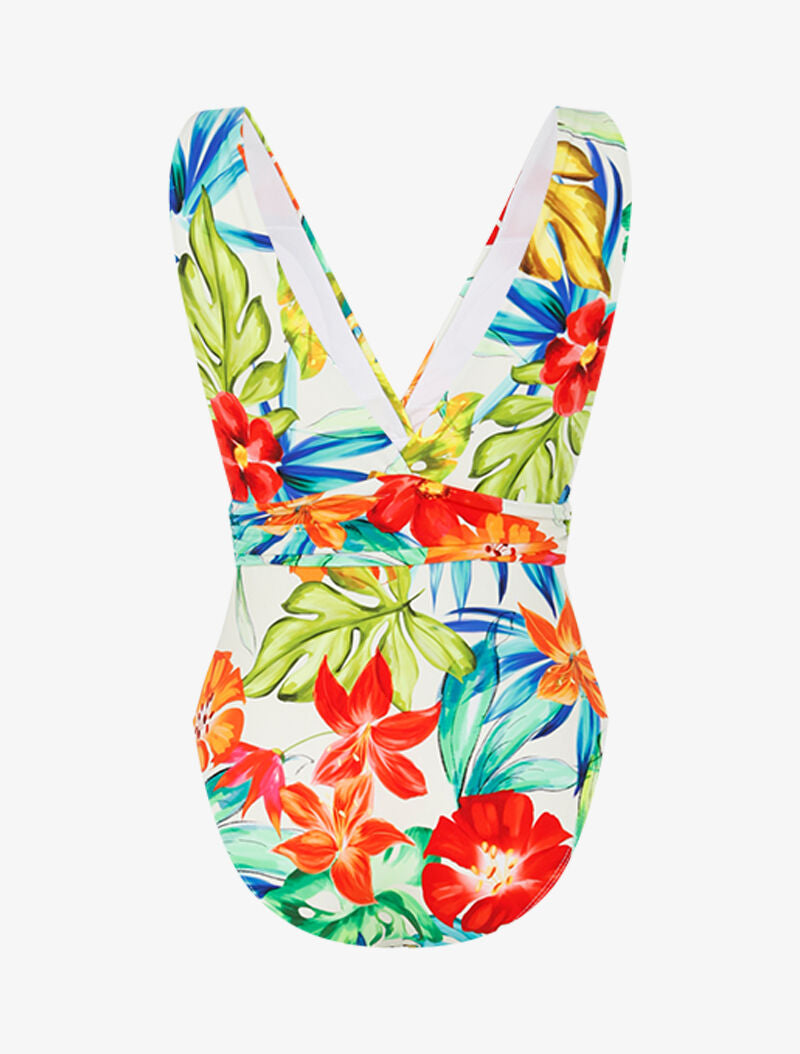 Monokini à bretelles larges et imprimé tropical - ecru - 2