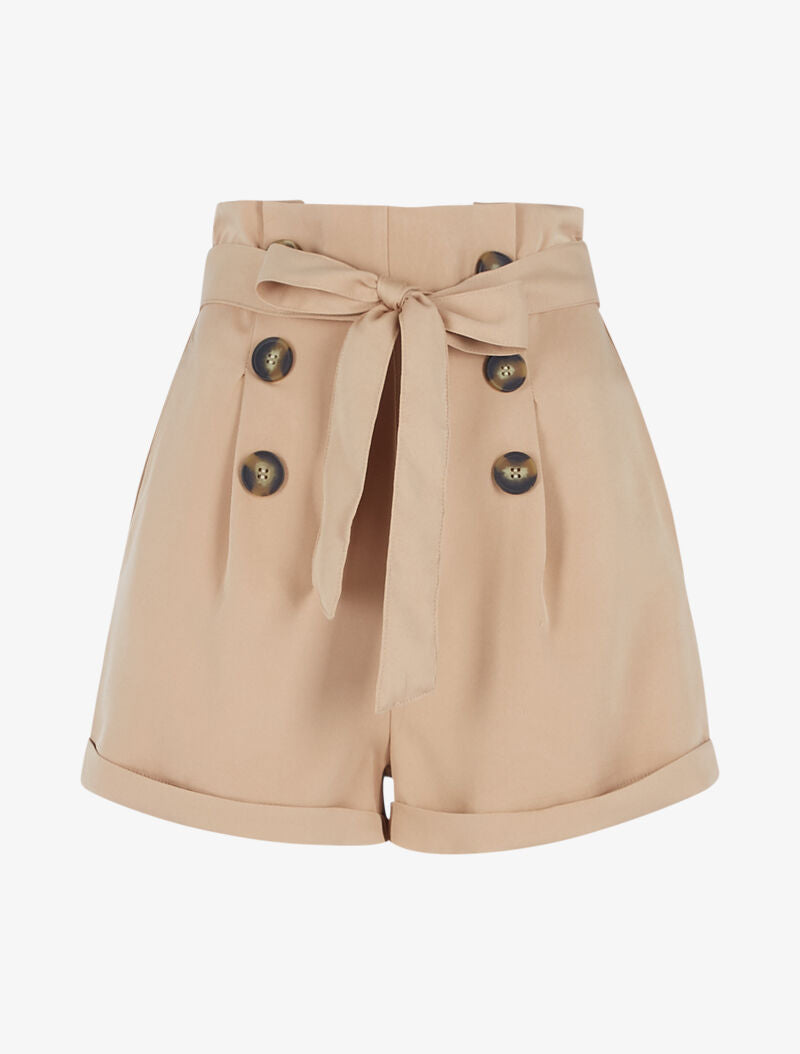 Short taille haute paper bag - beige foncé - 1