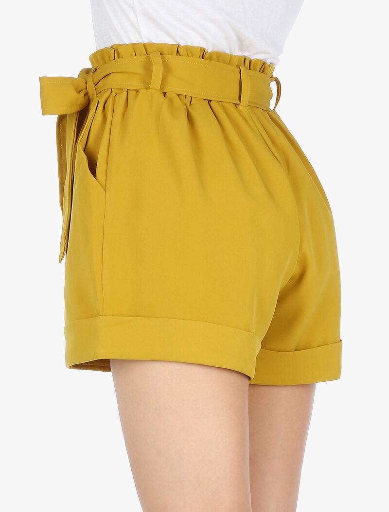 Short taille haute à ourlets - moutarde - 3
