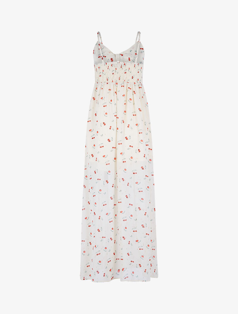 Robe longue fendue en voile imprimé - beige - 2