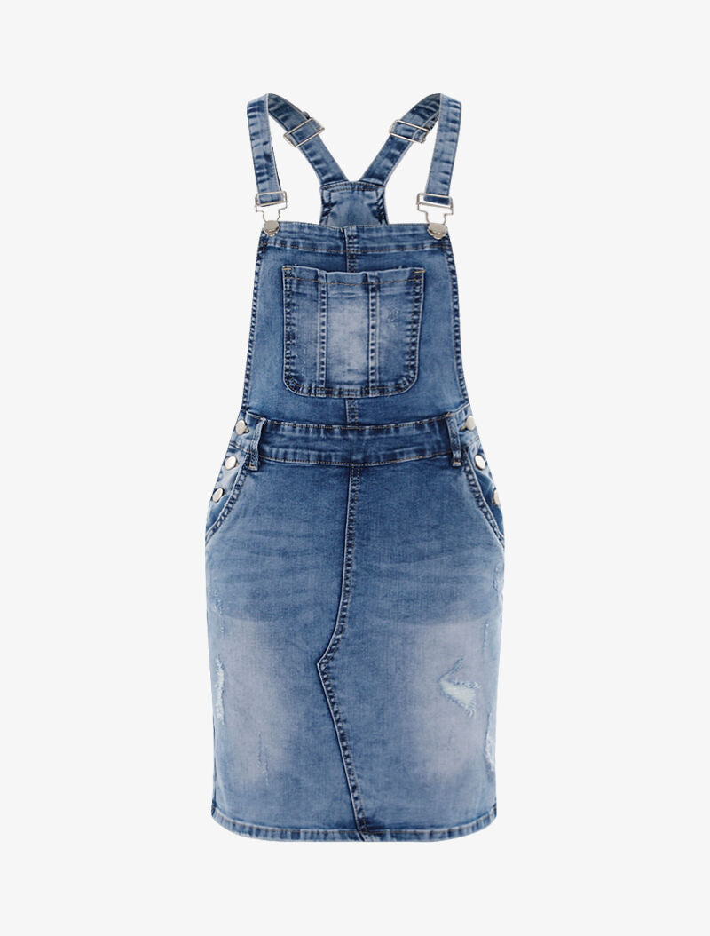 Robe salopette délavée - bleu denim - 1