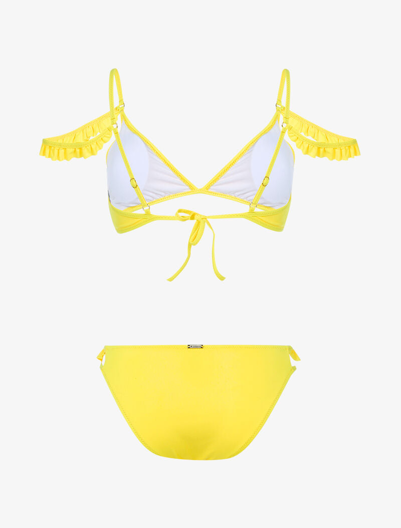 Bikini à double bretelles volantées - jaune - 2