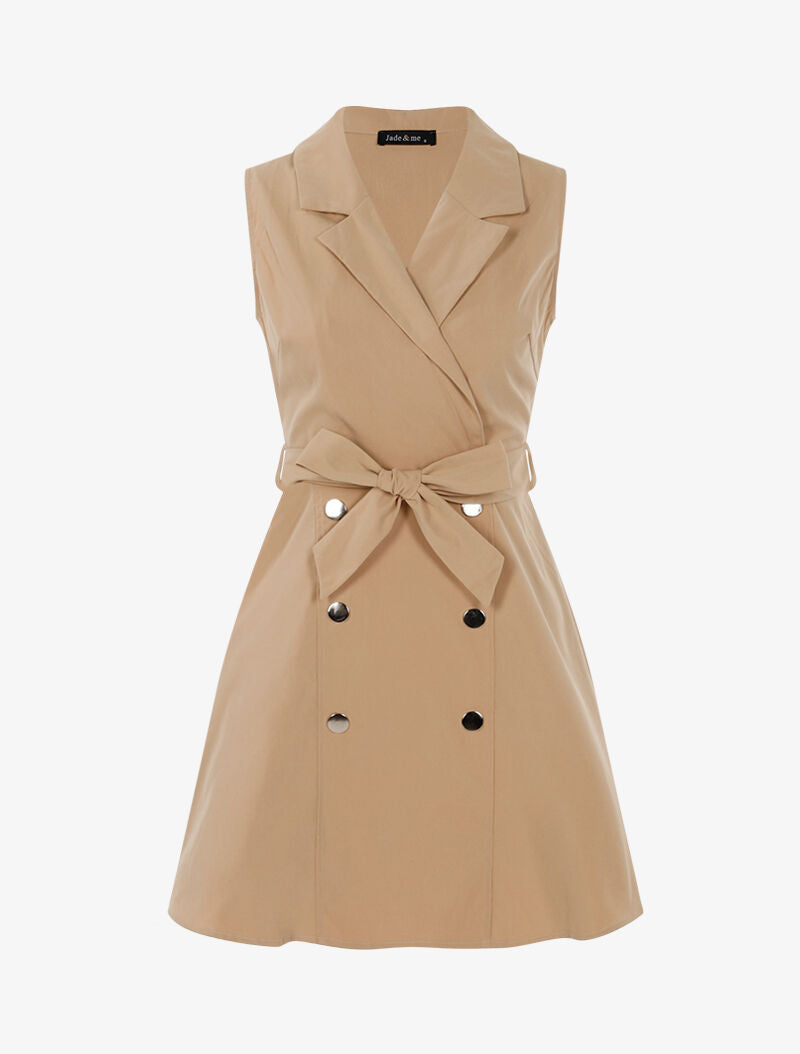 Robe patineuse à boutons décoratifs - beige - 1