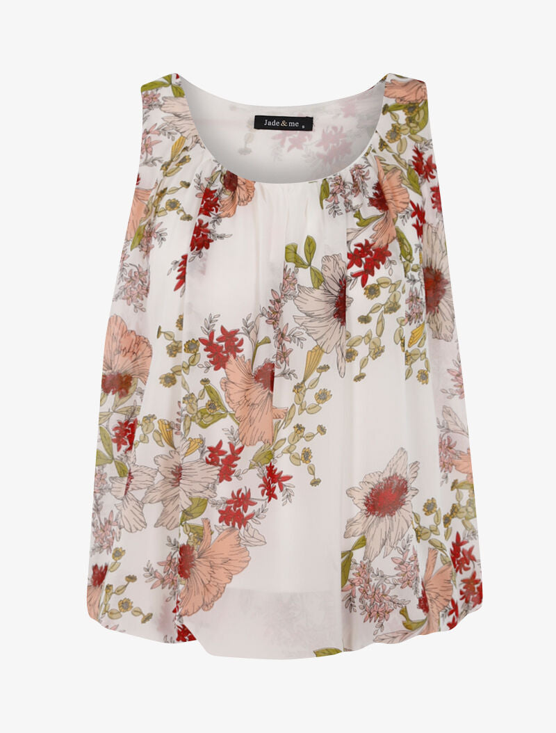 Top boule à imprimé floral - ecru - 3