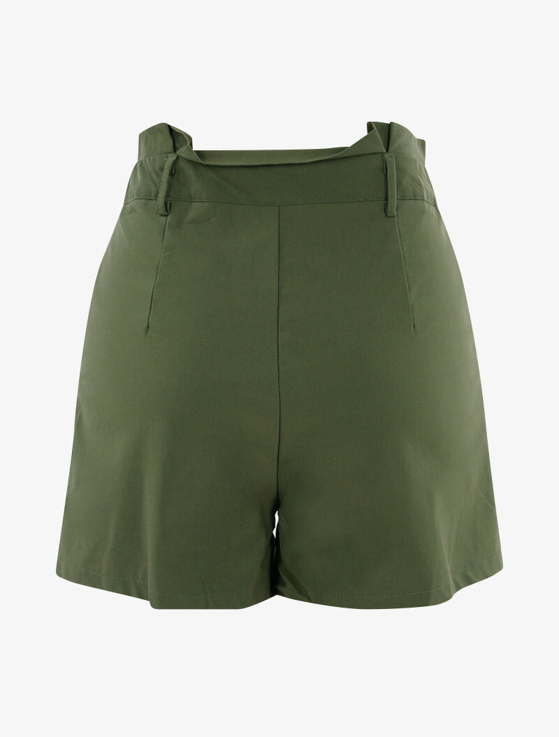 Short uni à taille volantée - kaki - 2