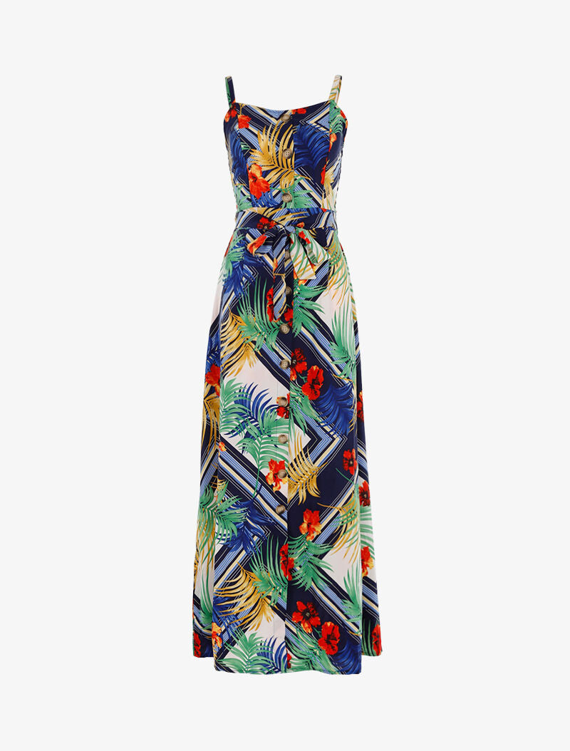Robe à imprimé feuillages et fleurs - marine - 1