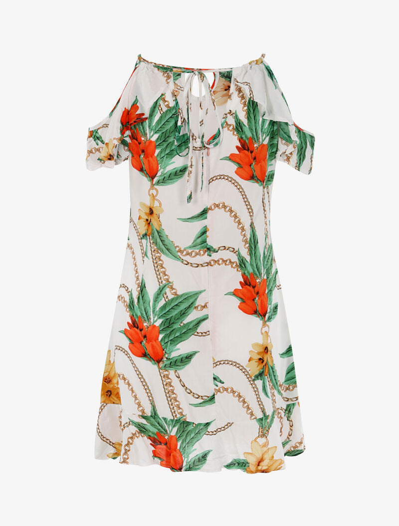 Robe légère à imprimé floral et chaînes - blanc - 2
