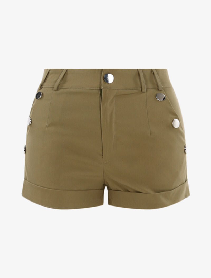 Short à boutons décoratifs - kaki - 3