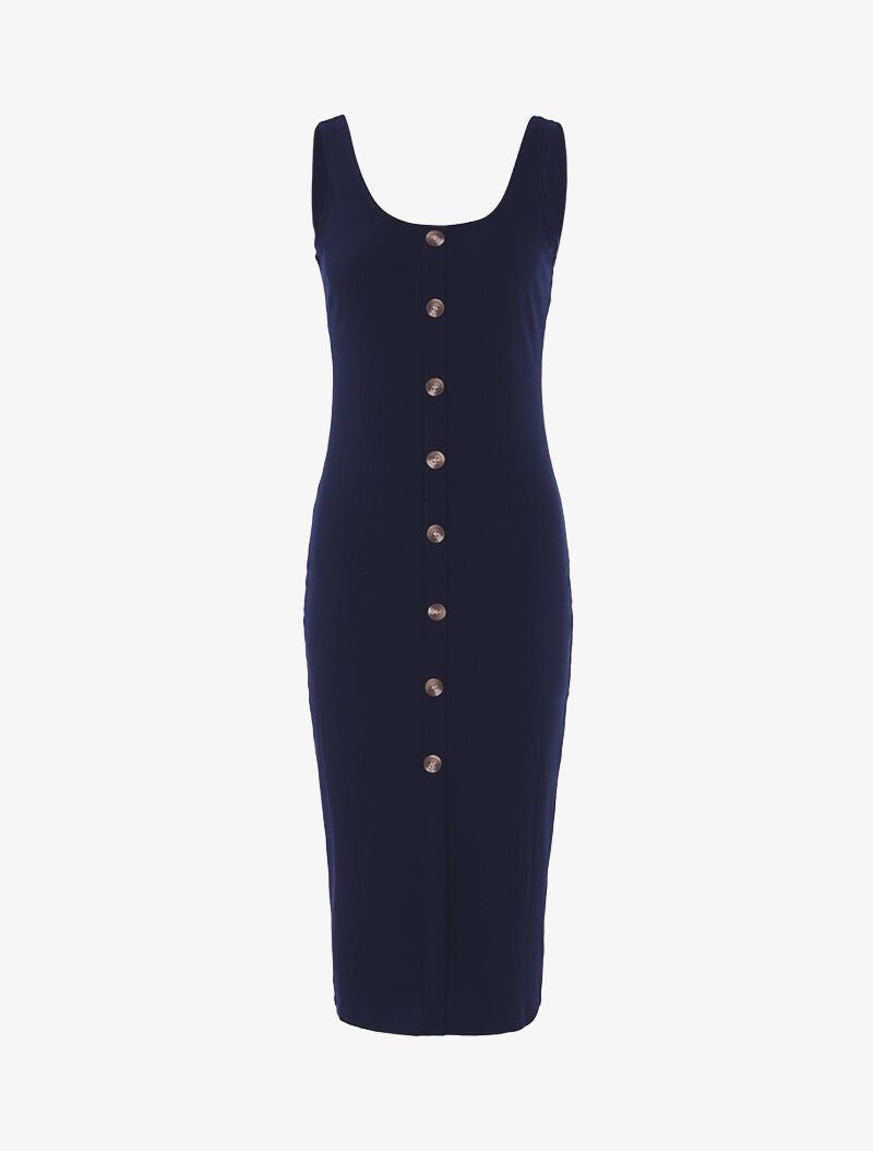 Robe côtelée à boutonnière - marine - 3