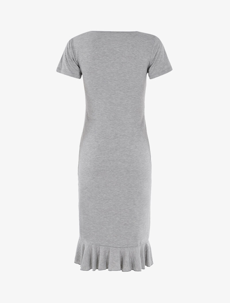 Robe à boutonnière et bord volanté - gris clair - 2