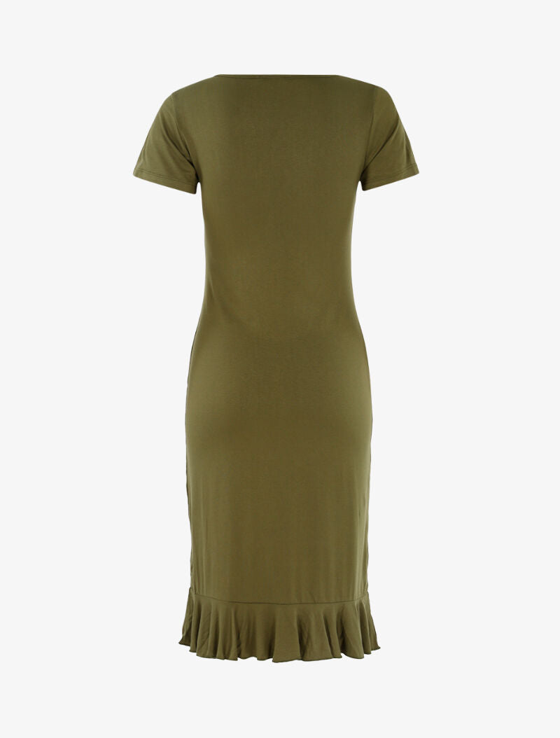 Robe à boutonnière et bord volanté - kaki - 4