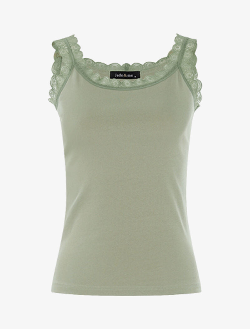 Débardeur à encolure carrée et dentelle - kaki - 3