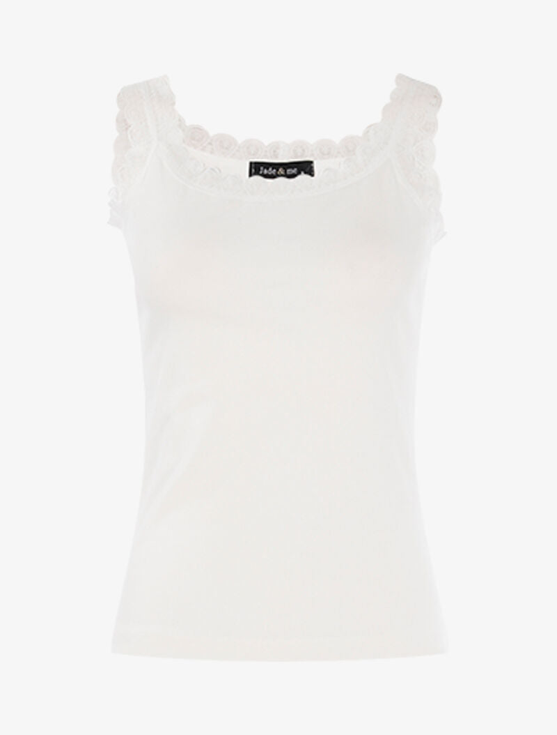 Débardeur côtelé avec dentelle blanc femme