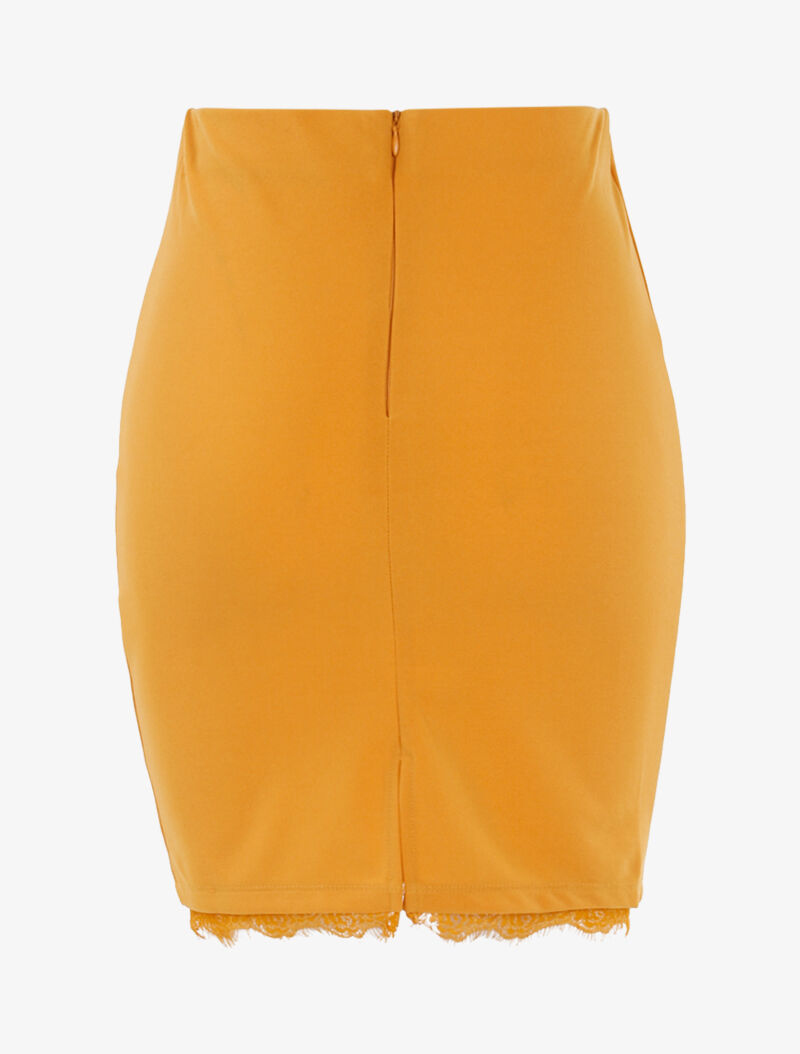 Jupe coupe droite à bord dentelle - jaune - 2