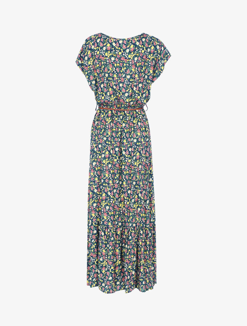 Robe longue à imprimé petites fleurs - marine - 2