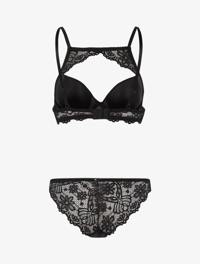 Ensemble à bande dentelle et tanga - noir - 2