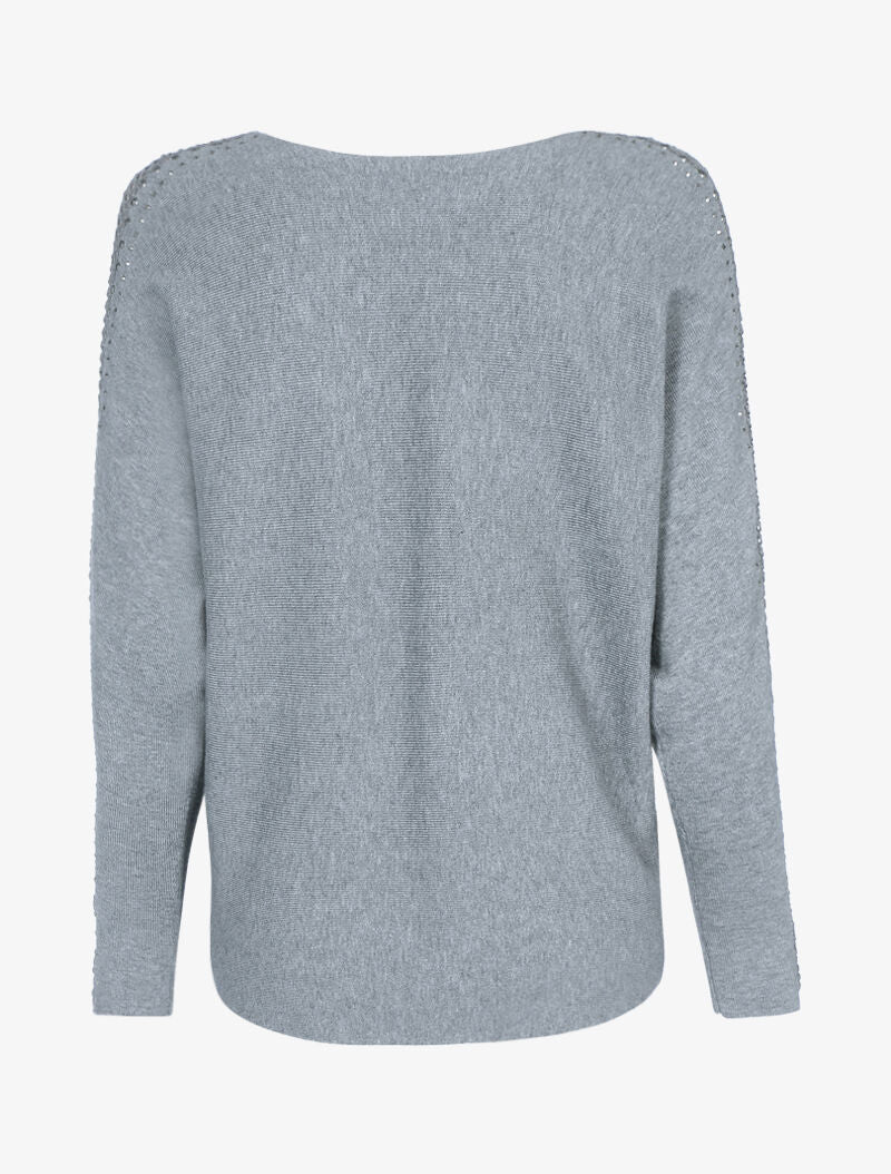 Pull doux à manches ajourées et cloutées - gris clair - 2