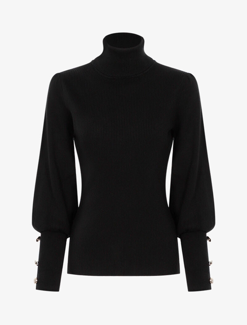 Pull côtelé à manches bishop - noir - 1