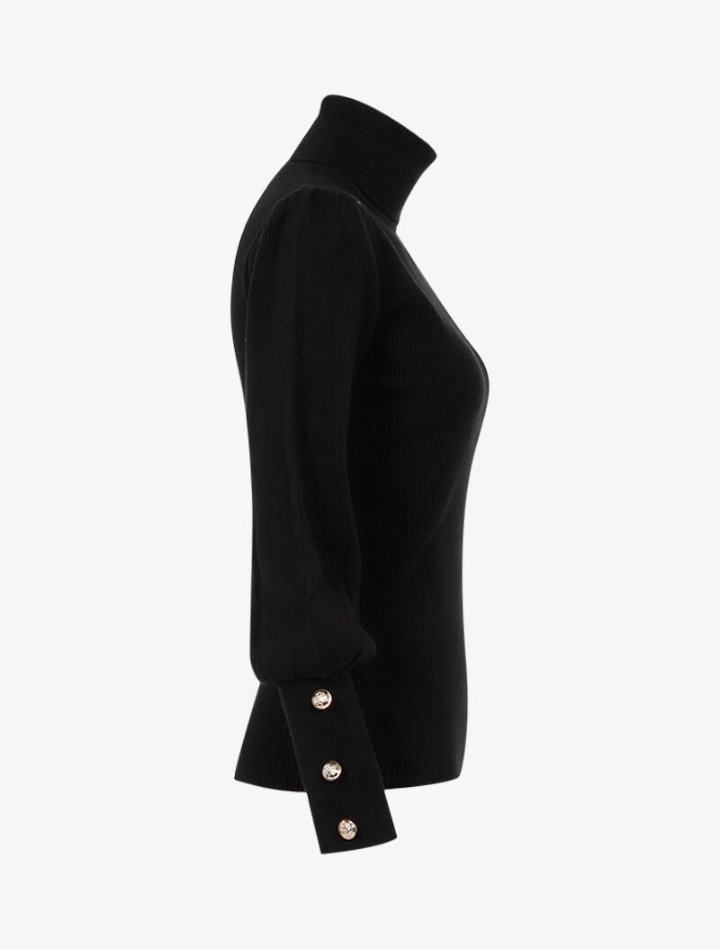 Pull côtelé à manches bishop - noir - 3