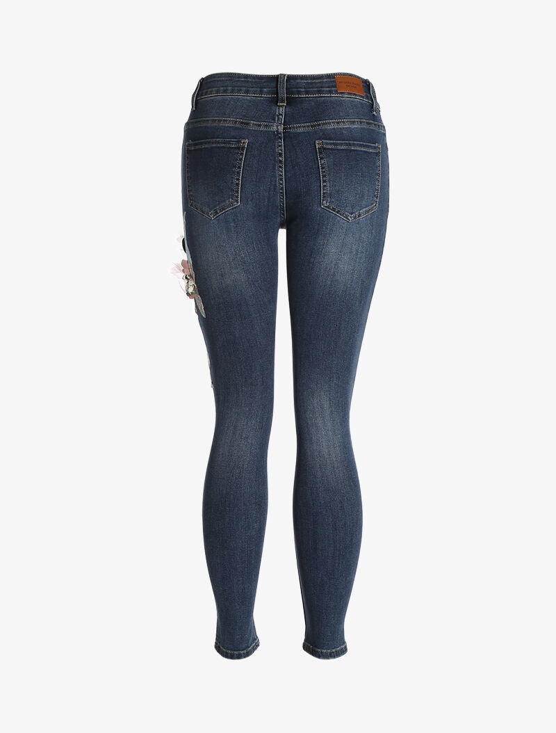 Jean 7/8 skinny fleuri - denim brut
