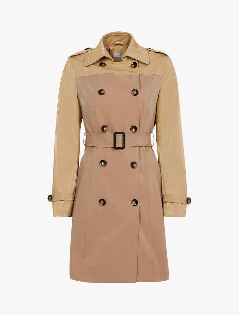 Trench à dos et épaules en vinyle - beige - 1