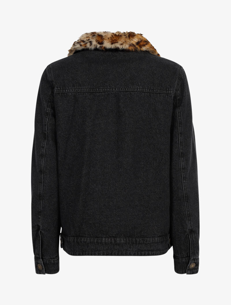 Veste en jean à col style léopard - noir - 2