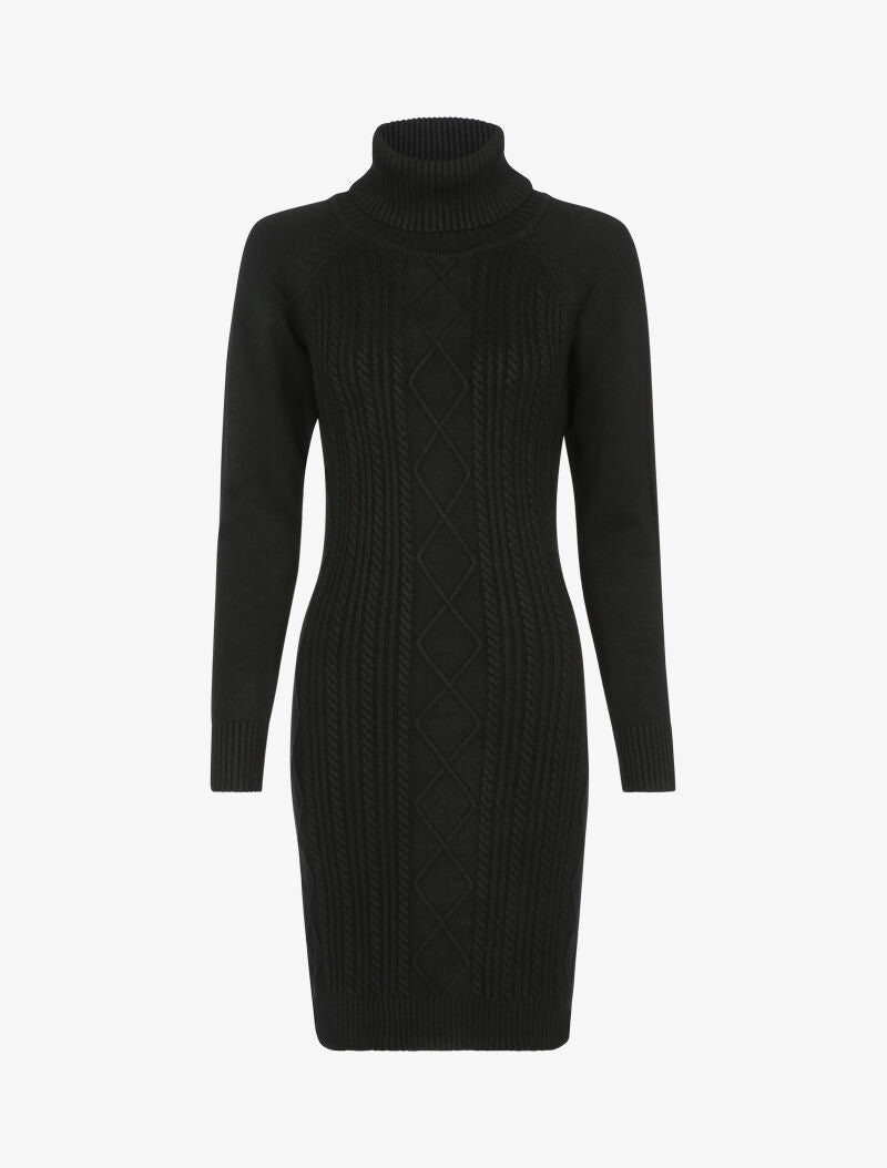 Robe-pull col roulé et maille torsadée - noir - 3