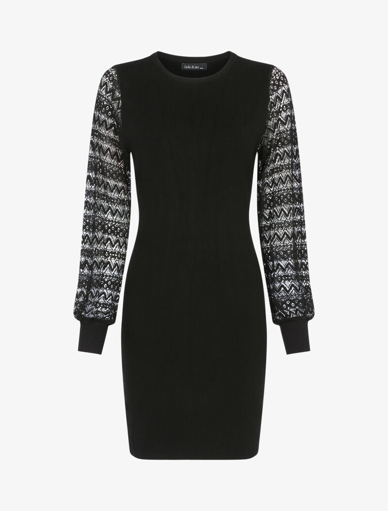 Robe-pull à manches en dentelle - noir - 1