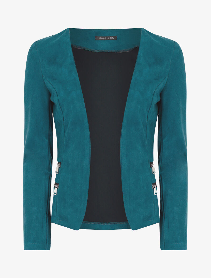 Veste en suédine à zips décoratifs - bleu - 3