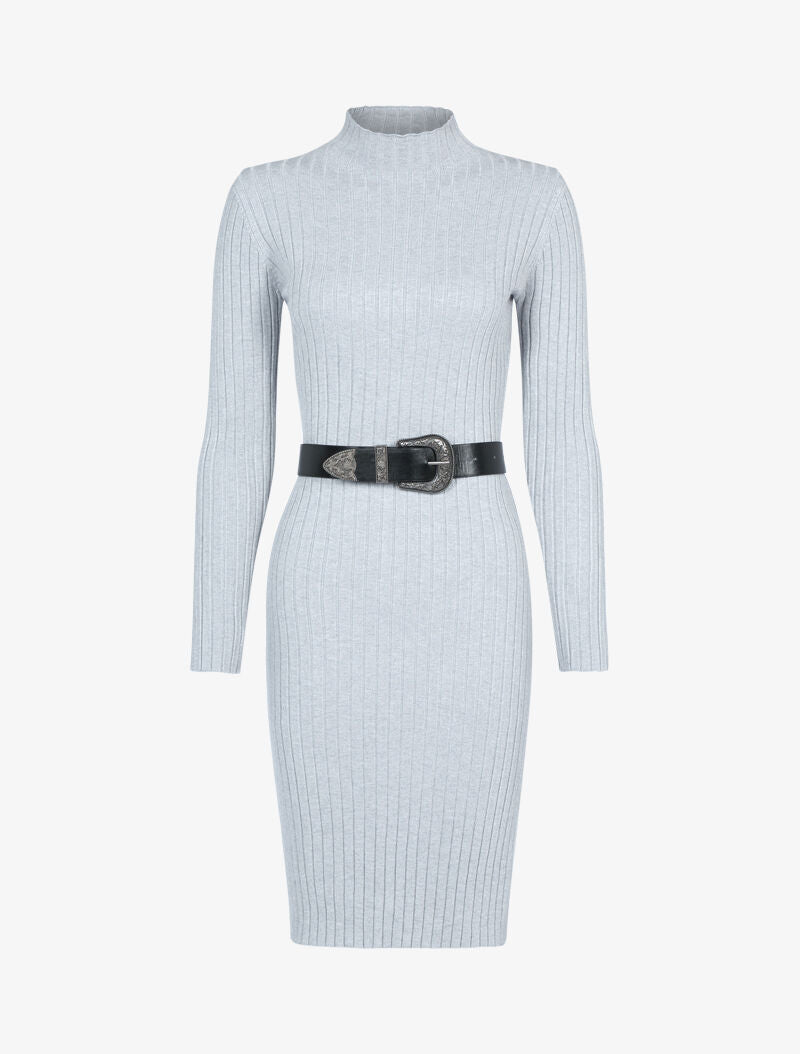 Robe-pull côtelée à col montant - gris - 2