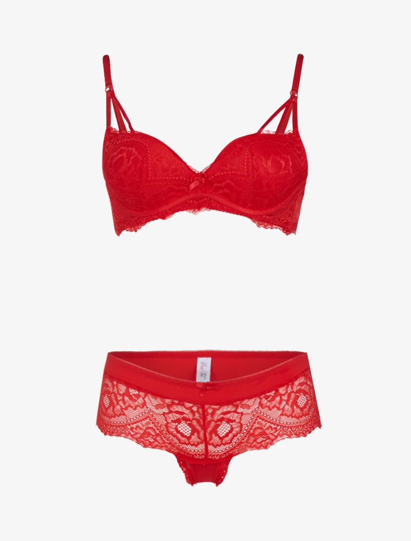 Ensemble en dentelle à bretelles stylisées - rouge - 1