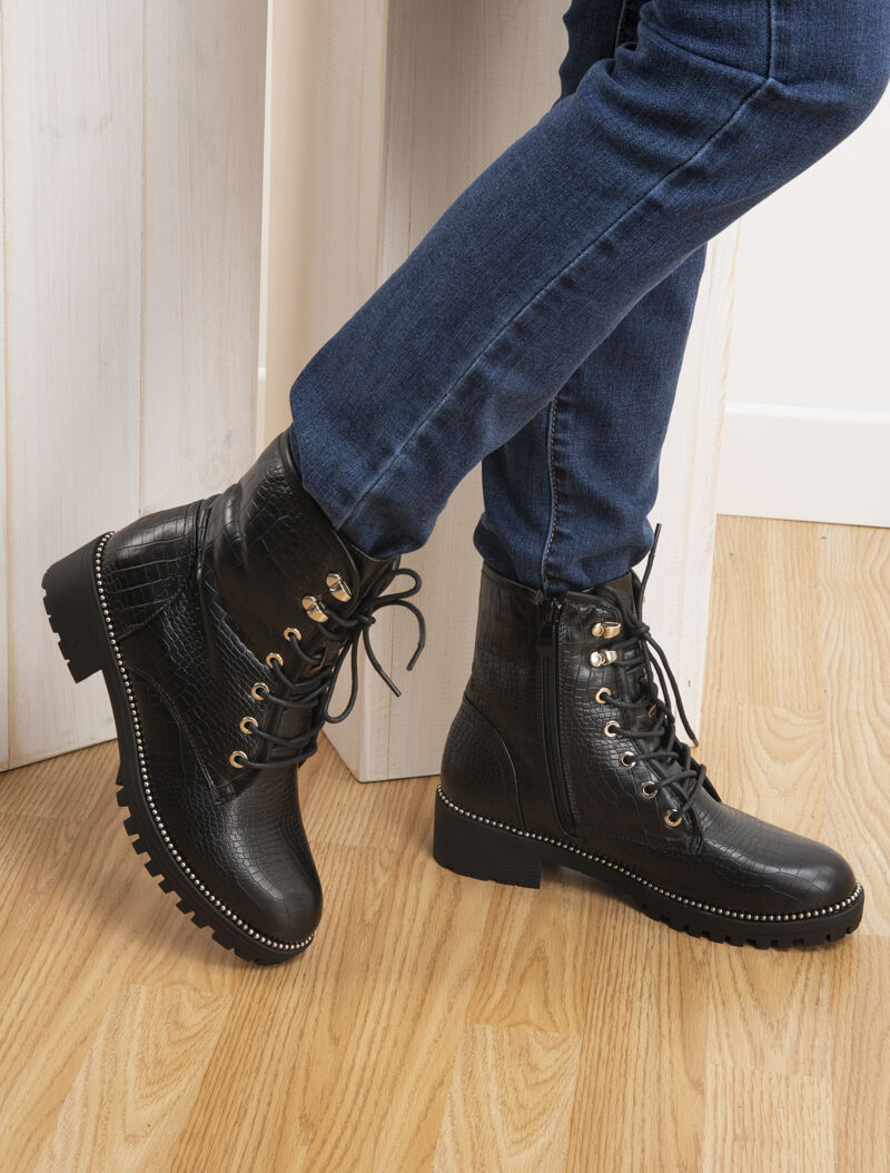 Boots effet croco intérieur fourré - noir - 1