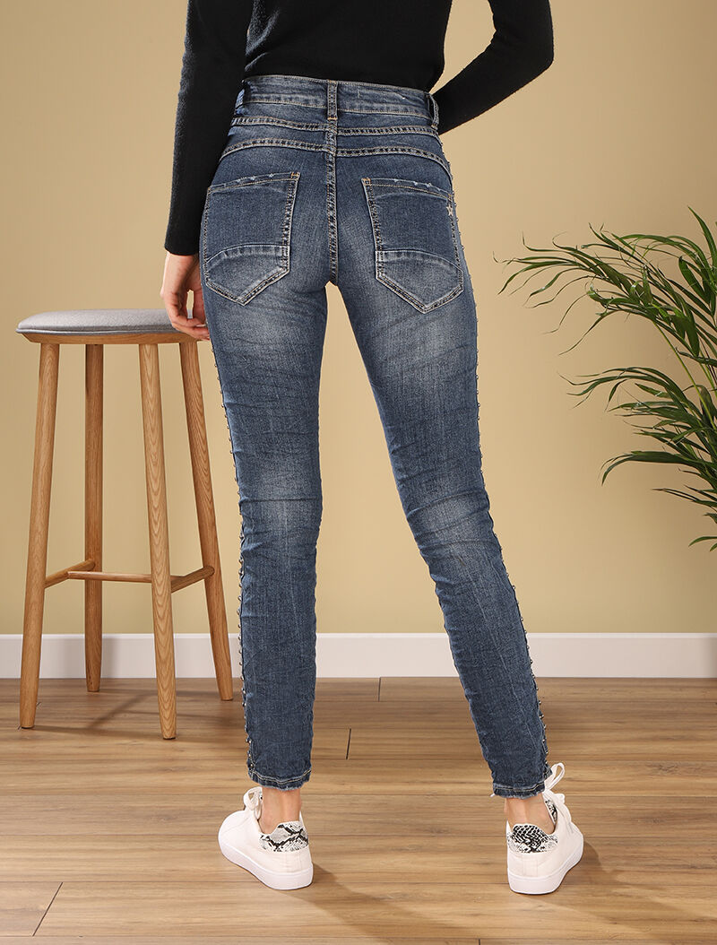 Jean à côtés stylisés à billes - denim foncé - 2
