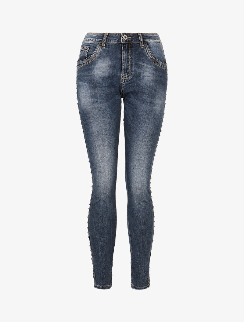 Jean à côtés stylisés à billes - denim foncé - 3