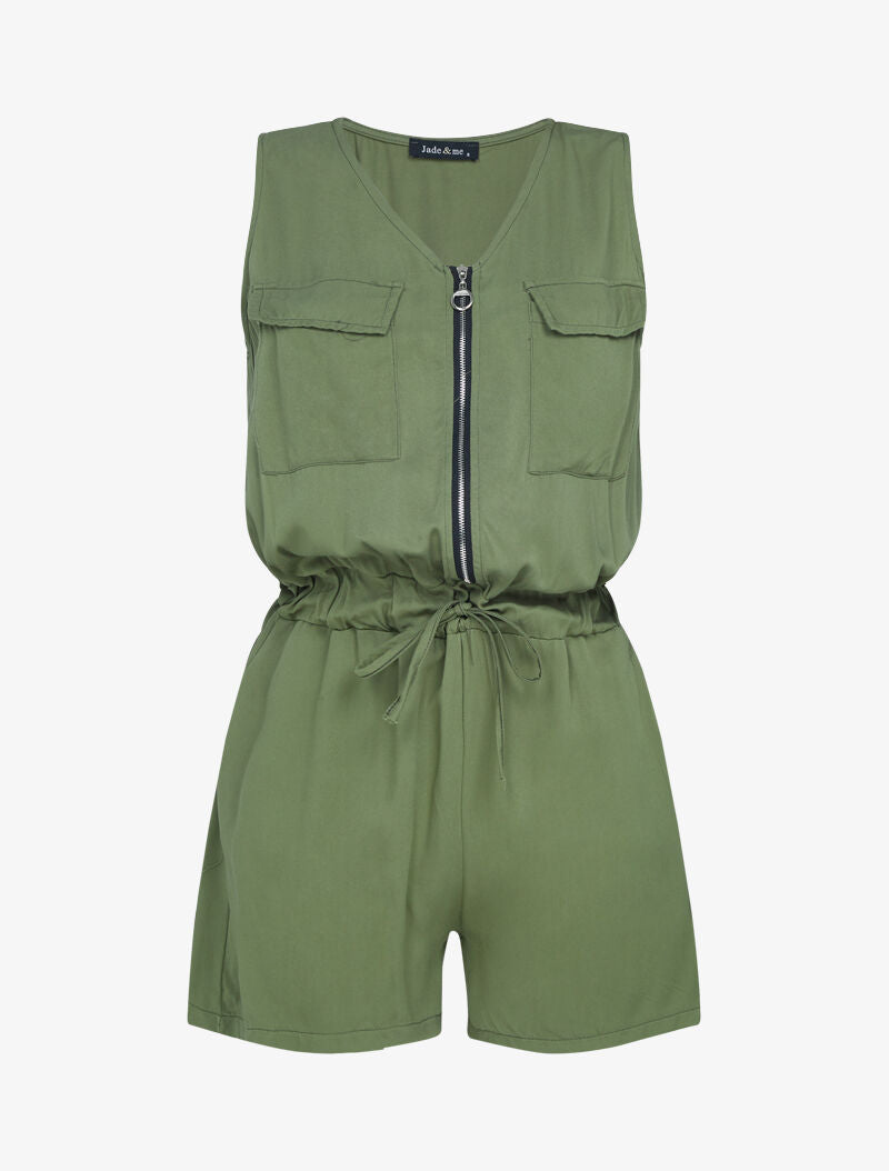 Combishort à zip contrastant - kaki - 2