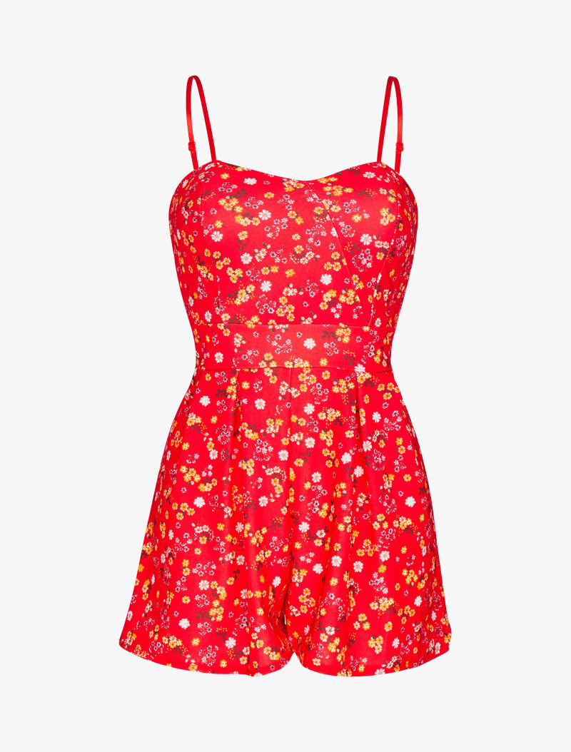 Combishort à imprimé petites fleurs - rouge - 2