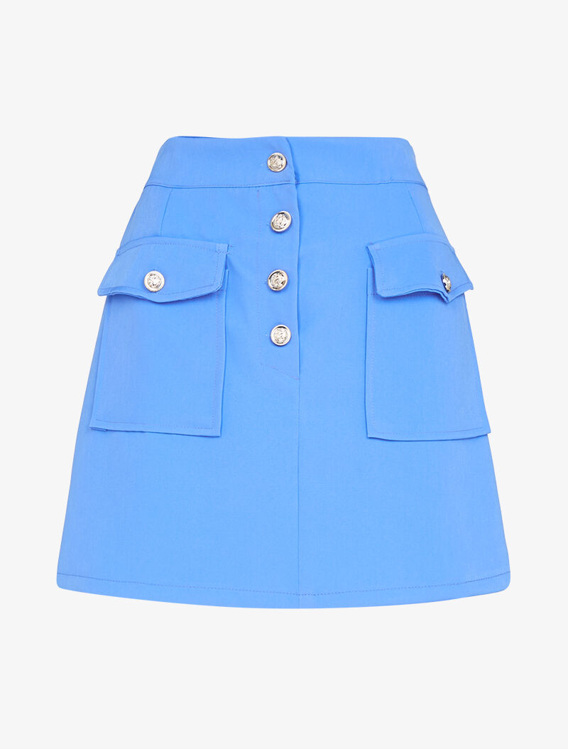 Mini jupe à poches et boutons contrastants - bleu ciel - 3