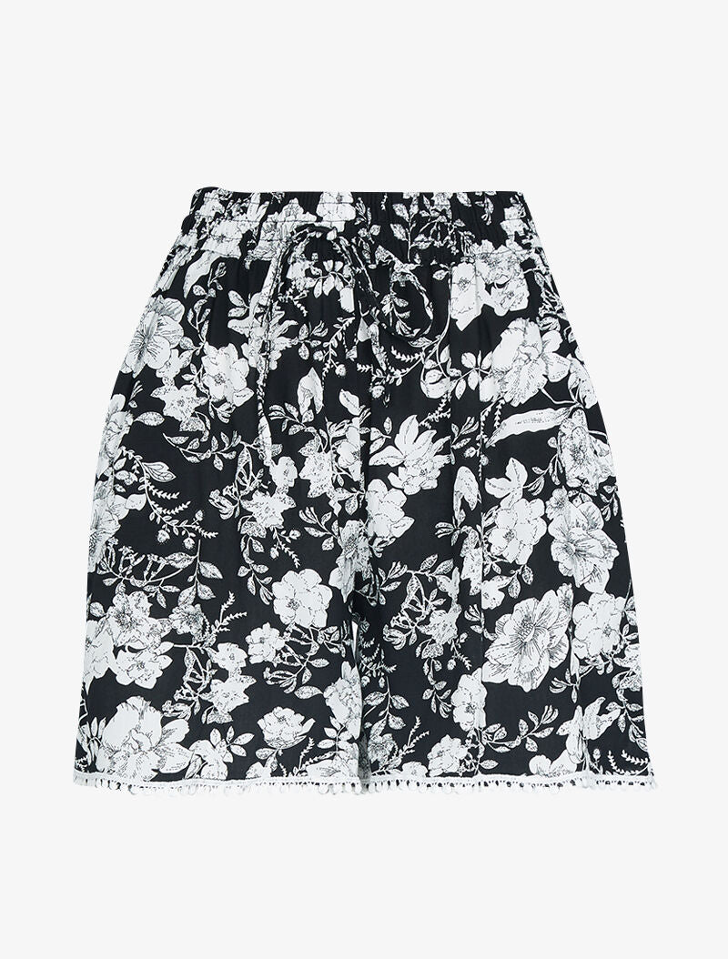 Short ample à imprimé floral - noir - 1
