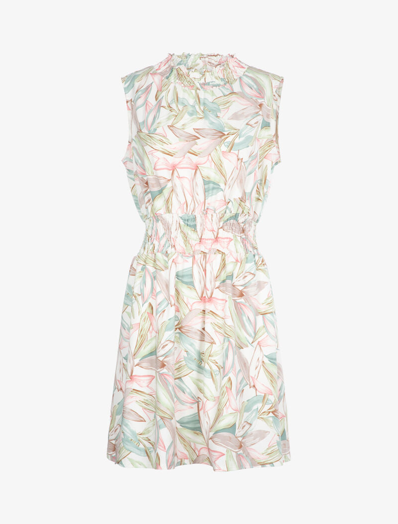 Robe à col montant élastiqué - ecru - 1