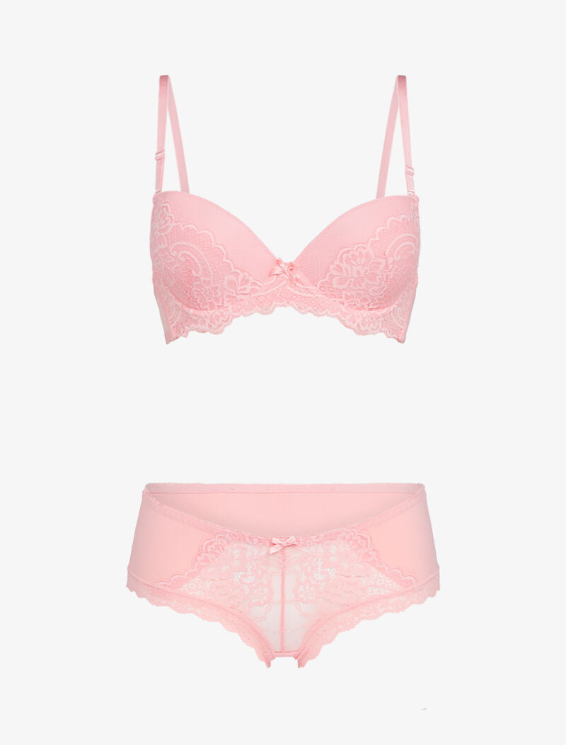 Ensemble emboitant en résille et dentelle - corail - 3
