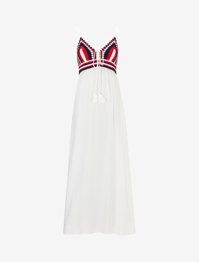 Robe longue à buste multicolore en crochet - ecru - 3