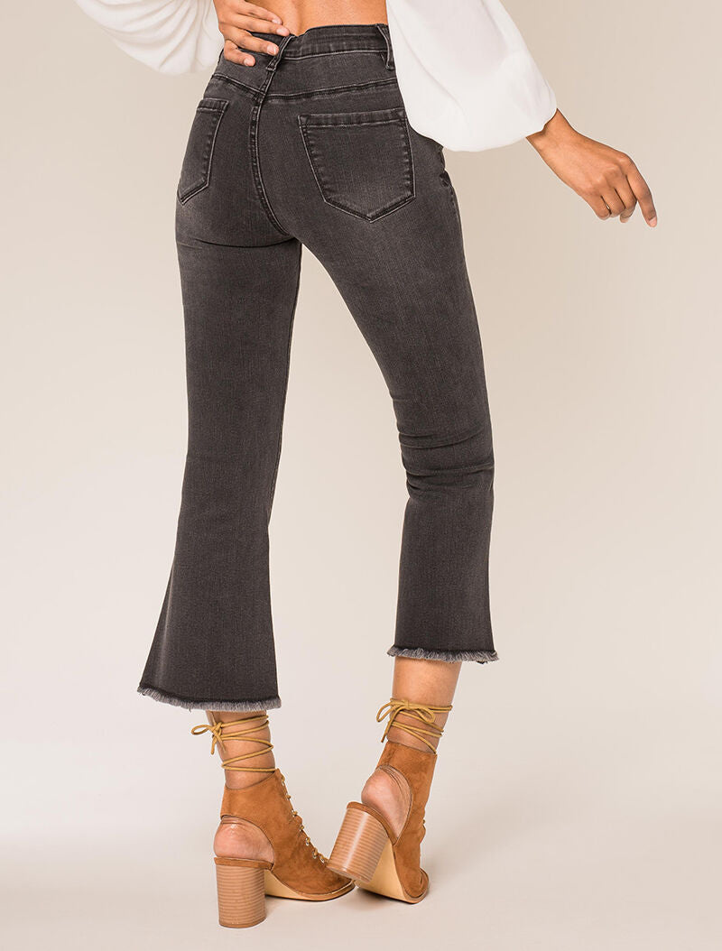 Jean 7/8 évasé effiloché - anthracite